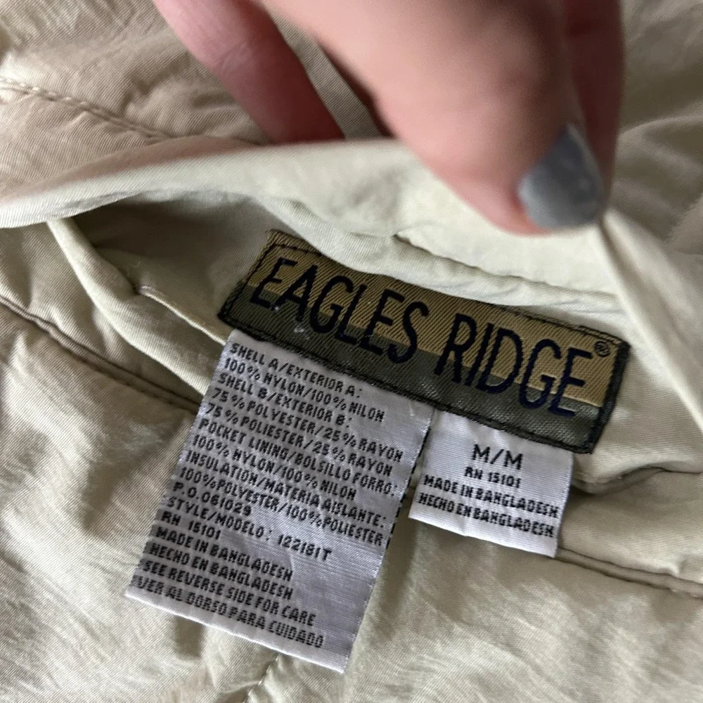 Vintage Eagles Ridge Vest Mens Medium Beige Quilted Nylon Fleece Insulated Zip